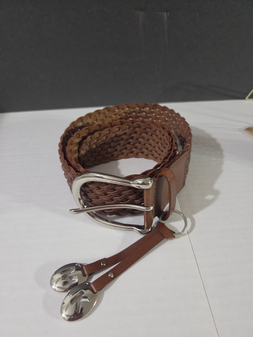 NWT Michael Michael KORS Braided Brown Leather Belt with Silver Buckle
